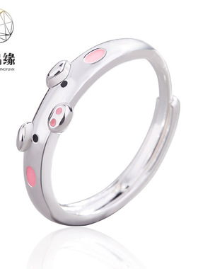 韩版风铜镀银戒指女小清新小猪戒指气质可爱动物开口食指戒配饰品