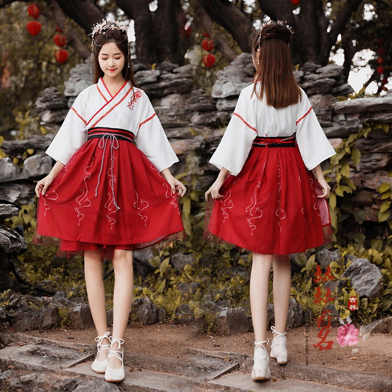 儿童改良汉服演出服亲子装母女少儿桃花笑古典舞蹈服装仙女古风裙