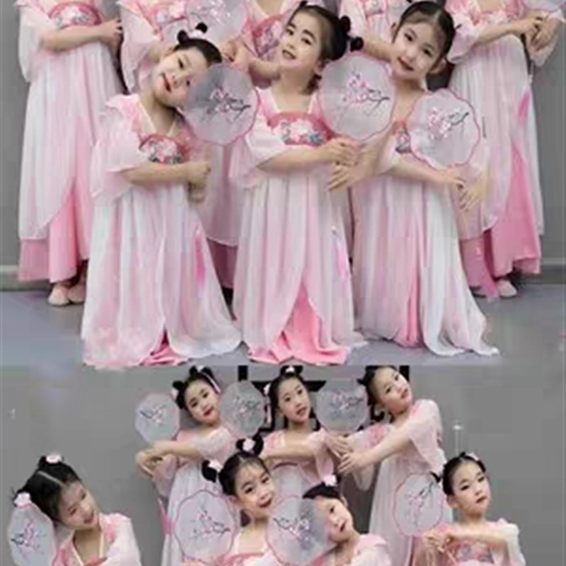 胭脂妆儿童汉服演出服桃花笑小酒馆女童粉色春三月表演古风舞蹈服