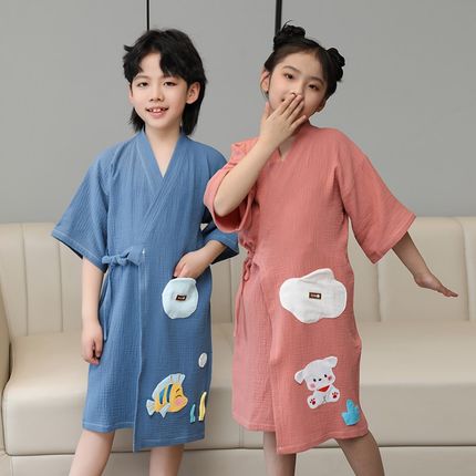 儿童浴巾斗篷可穿浴袍纯棉纱布吸水夏季亲子中大童成人游泳家居服