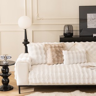 通用防滑坐垫子网红直排沙发套罩巾盖布冬季 奶油风毛绒沙发垫四季