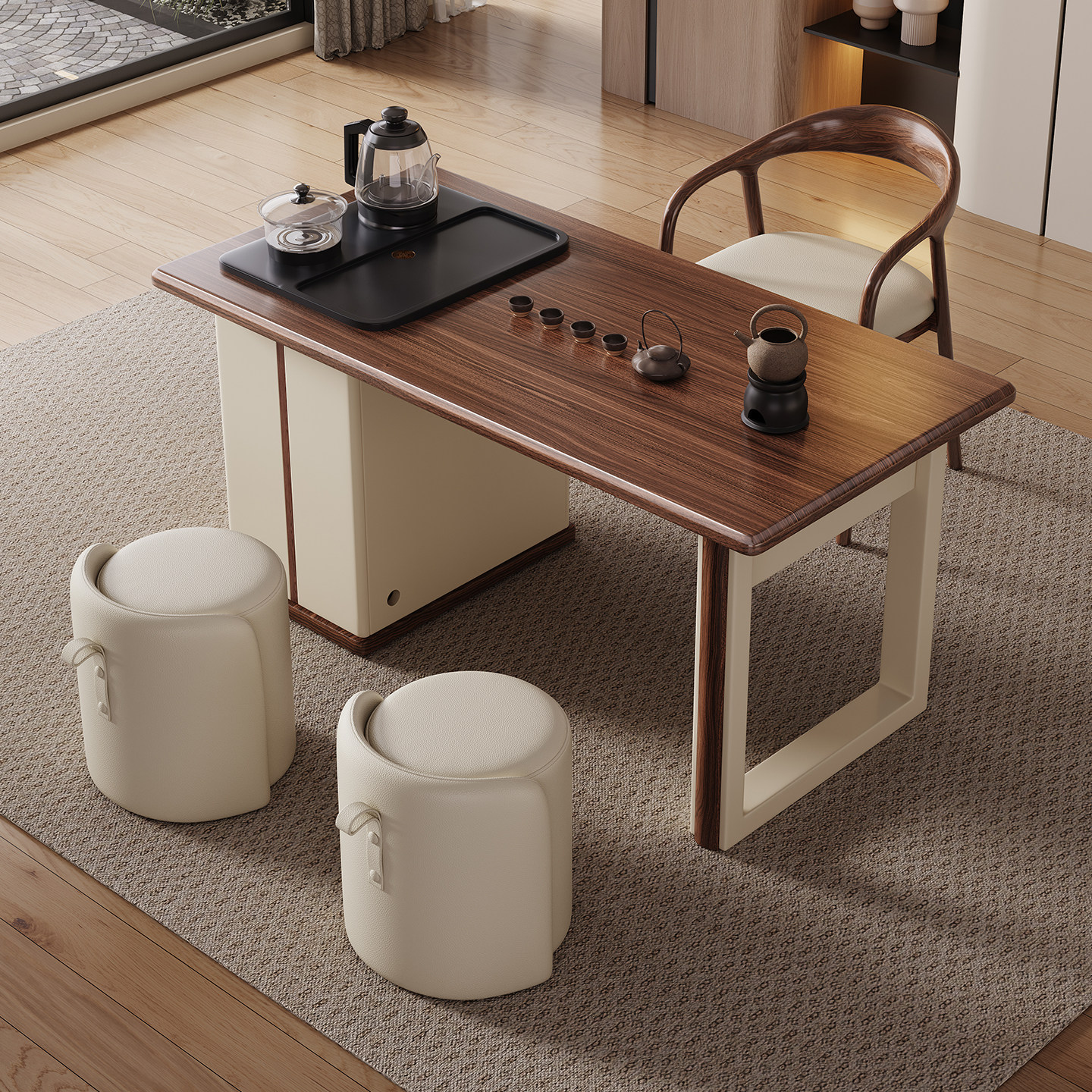 新中式阳台茶桌椅组合实木茶台