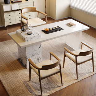 意式岩板茶桌椅组合办公室茶台高级感亚克力阳台家用客厅泡茶桌