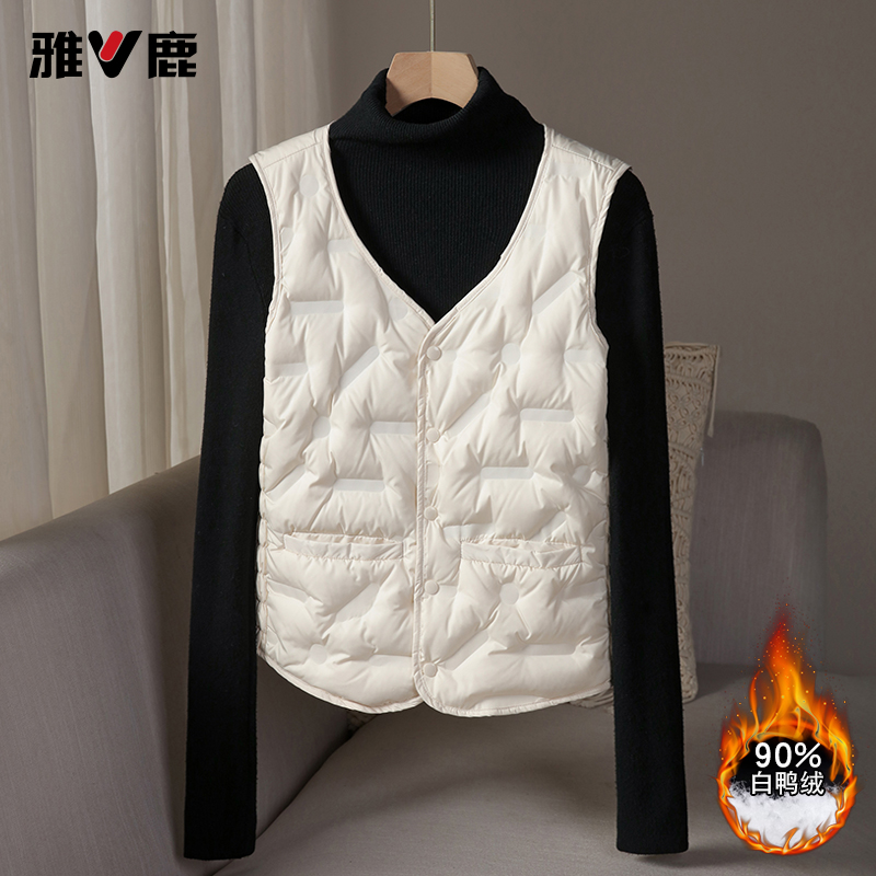 雅鹿羽绒马甲女加绒加厚短款百搭