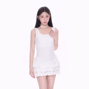 NCXK-纯色方领吊带蛋糕裙连衣裙立体剪裁结构修身显瘦百搭QZ25054