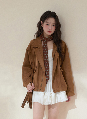 NCXK-琥珀流光麂皮绒工装夹克翻领外套宽松慵懒感秋季WT25151