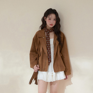 NCXK-琥珀流光麂皮绒工装夹克翻领外套宽松慵懒感秋季WT25151