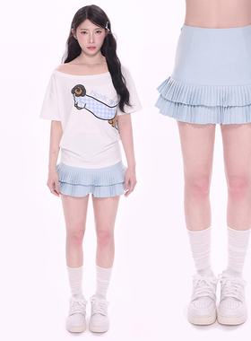 NCXK-荷叶边压褶蛋糕裙甜美百搭A字百褶裙防走光裤裙QZ25107