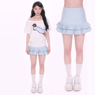 NCXK-荷叶边压褶蛋糕裙甜美百搭A字百褶裙防走光裤裙QZ25107