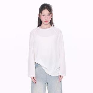 宽松微透露背系带百搭CX25079 NCXK 慵懒感轻薄净版 长袖 T恤罩衫