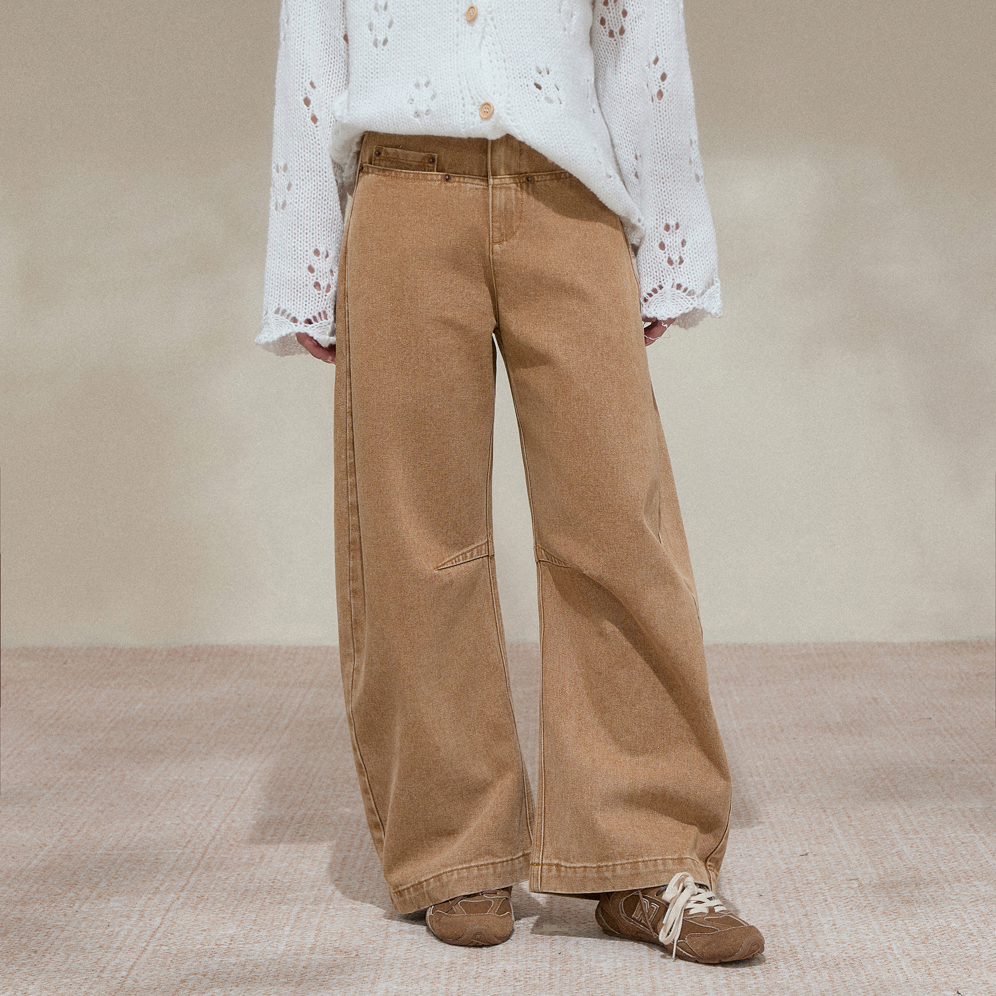 NCXK-琥珀流光平口袋阔腿弯刀裤洗水牛仔裤宽松显瘦KZ25149