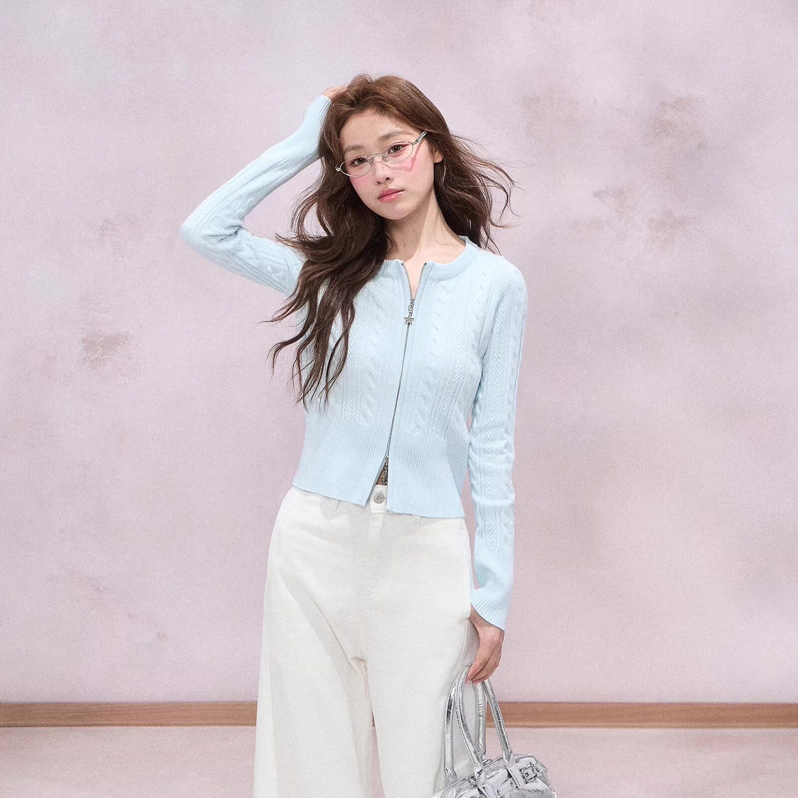 NCXK-收腰短款麻花针织开衫圆领毛衣外套修身显瘦百搭MY26001