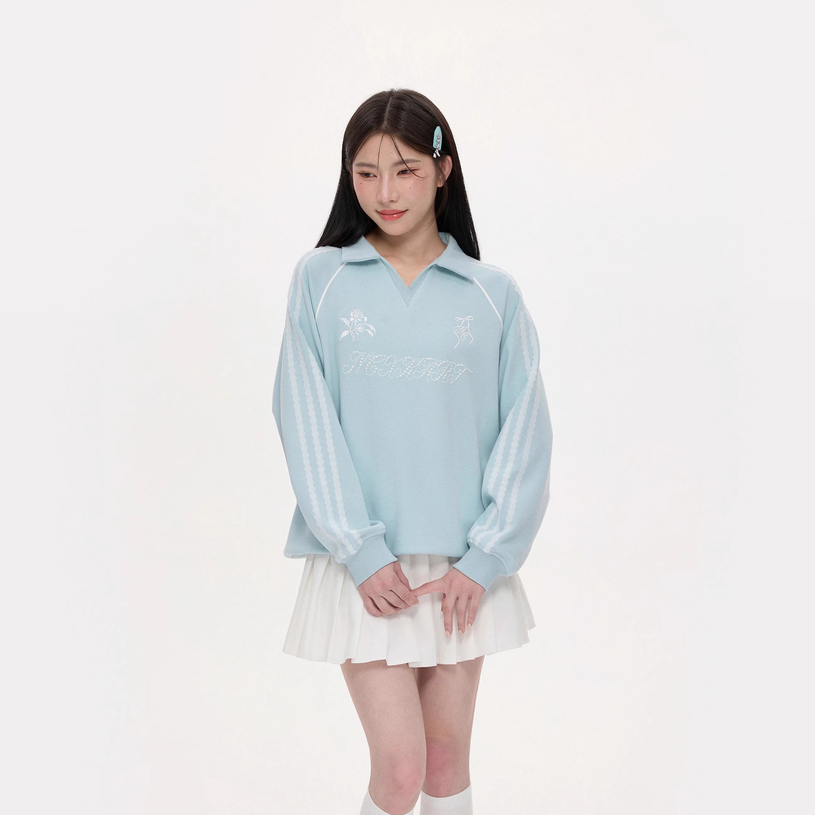 NCXK-字母烫珠卫衣POLO翻领显瘦休闲甜美款宽松秋季上衣WY309