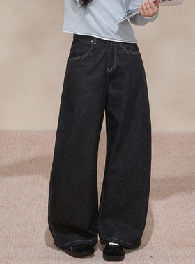 NCXK-重工烫钻微弯廓形牛仔裤百搭时尚阔腿拖地裤百搭KZ25134