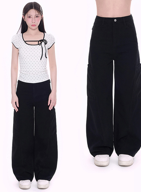 NCXK-立体剪裁大口袋工装牛仔裤阔腿宽松显瘦夏季薄款KZ25069