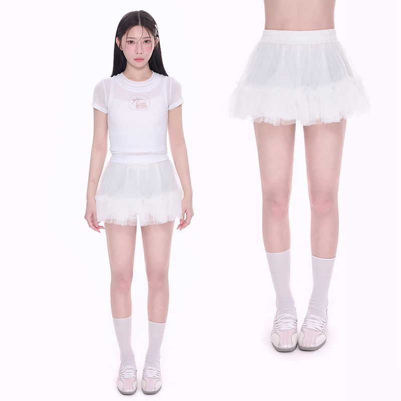 NCXK-白色多层网纱蛋糕裙少女蓬蓬裙重工可爱百搭裤裙QZ25067