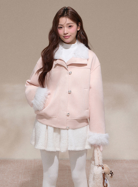 NCXK-甜美短款绒感毛呢外套毛毛立领内衬加绒保暖夹克WT25159