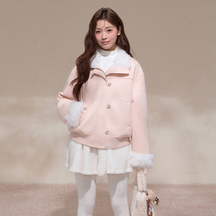 NCXK-甜美短款绒感毛呢外套毛毛立领内衬加绒保暖夹克WT25159