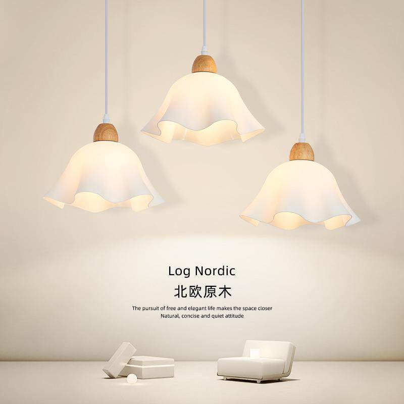日式花瓣餐厅吊灯现代简约原木三头创意个性艺术民宿时尚吧台灯
