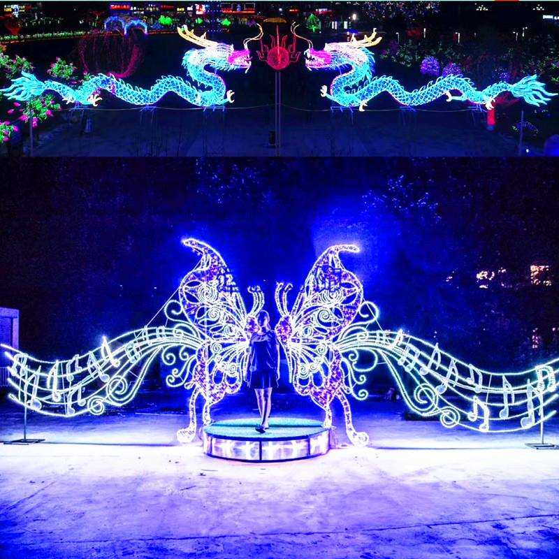 LED仿真发光蝴蝶户外花园地插灯公园亮化景观光节天使翅膀造型灯