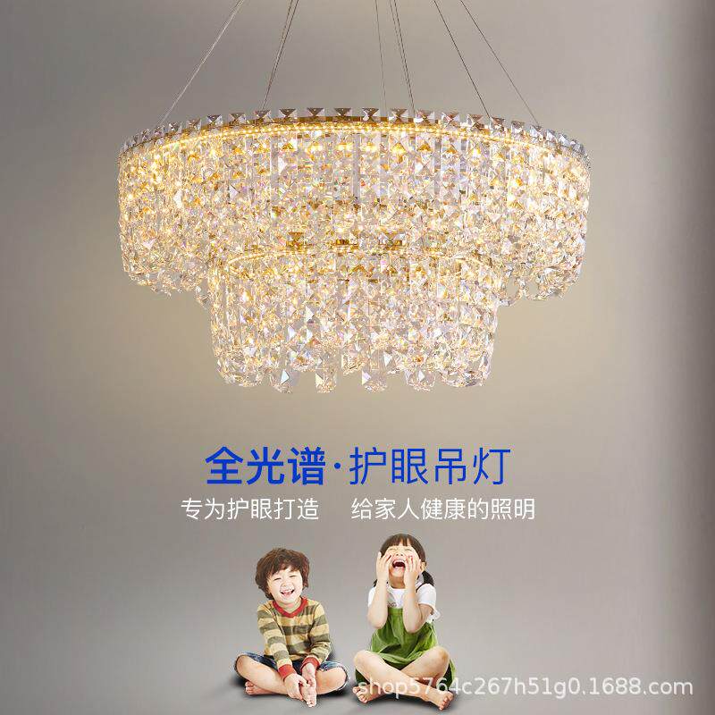 轻奢铁艺吊灯创意楼道书房简约水晶灯金色新款复古餐厅LED灯具