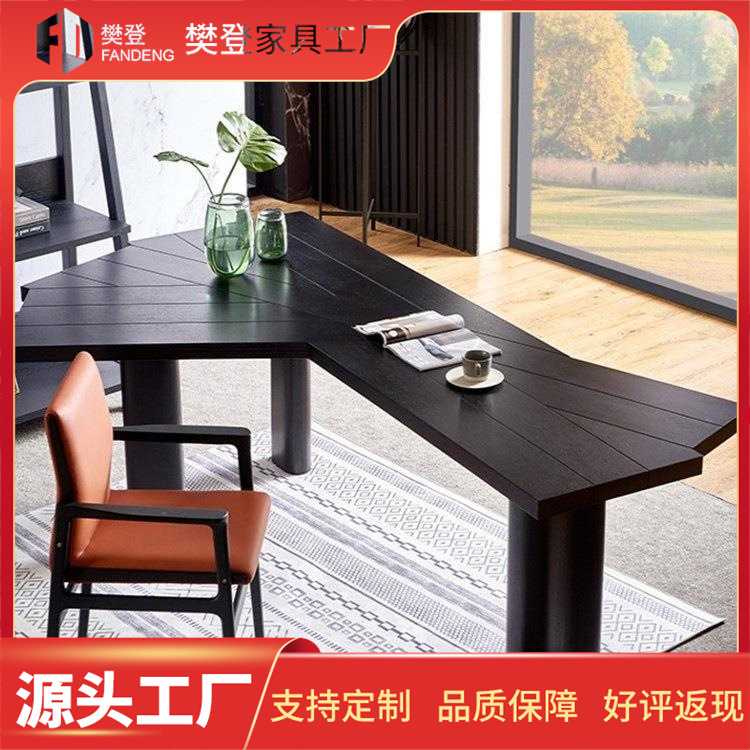北欧实木书桌现代异形办公桌原木电脑长桌设计师老板桌工作台桌子图片