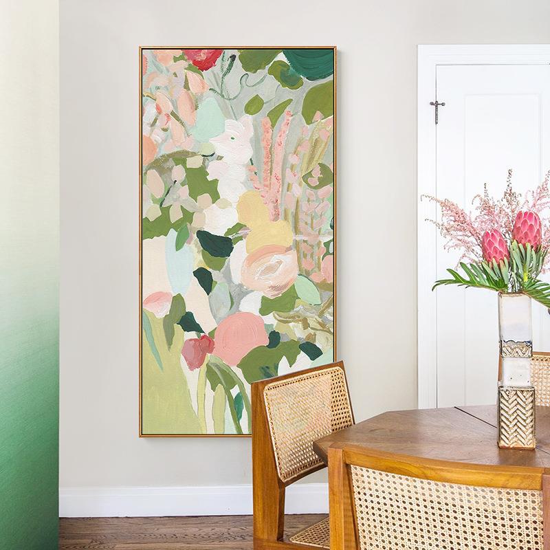 现代抽象玄关走廊装饰画北欧绿植小清新进门挂画竖版入户过道壁画