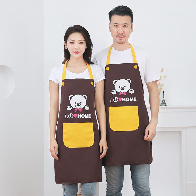卡通小熊围裙可擦手可调节防水防油污围裙居家厨房挂脖擦手围裙