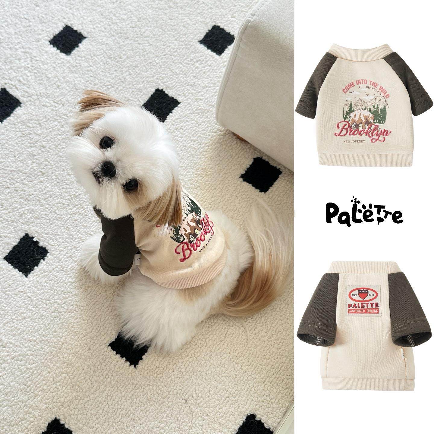 PalettePet秋冬宠物服装猫咪狗狗网红卡其拼色森林棕熊短袖卫衣