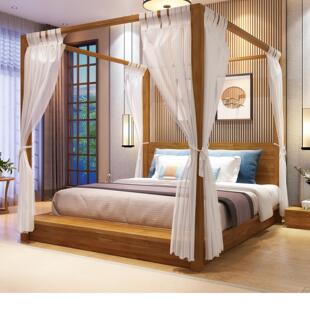 新中式实木床现代简约四柱架子床东南亚风格家俱民宿榻榻米双人床