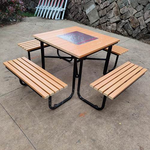 户外桌椅庭院塑木防腐木桌椅室外组合休闲套桌不锈钢棋盘桌网红连