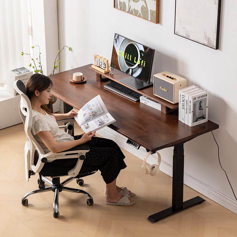 北美黑胡桃木实木电动升降桌可调节移动白蜡木升降书桌智能电脑桌