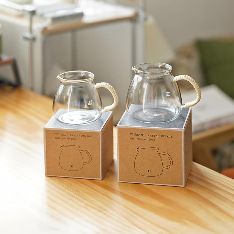 日本燕印TSUBAME覆古藤编手冲咖啡分享壶玻璃杯日式公道杯茶壶