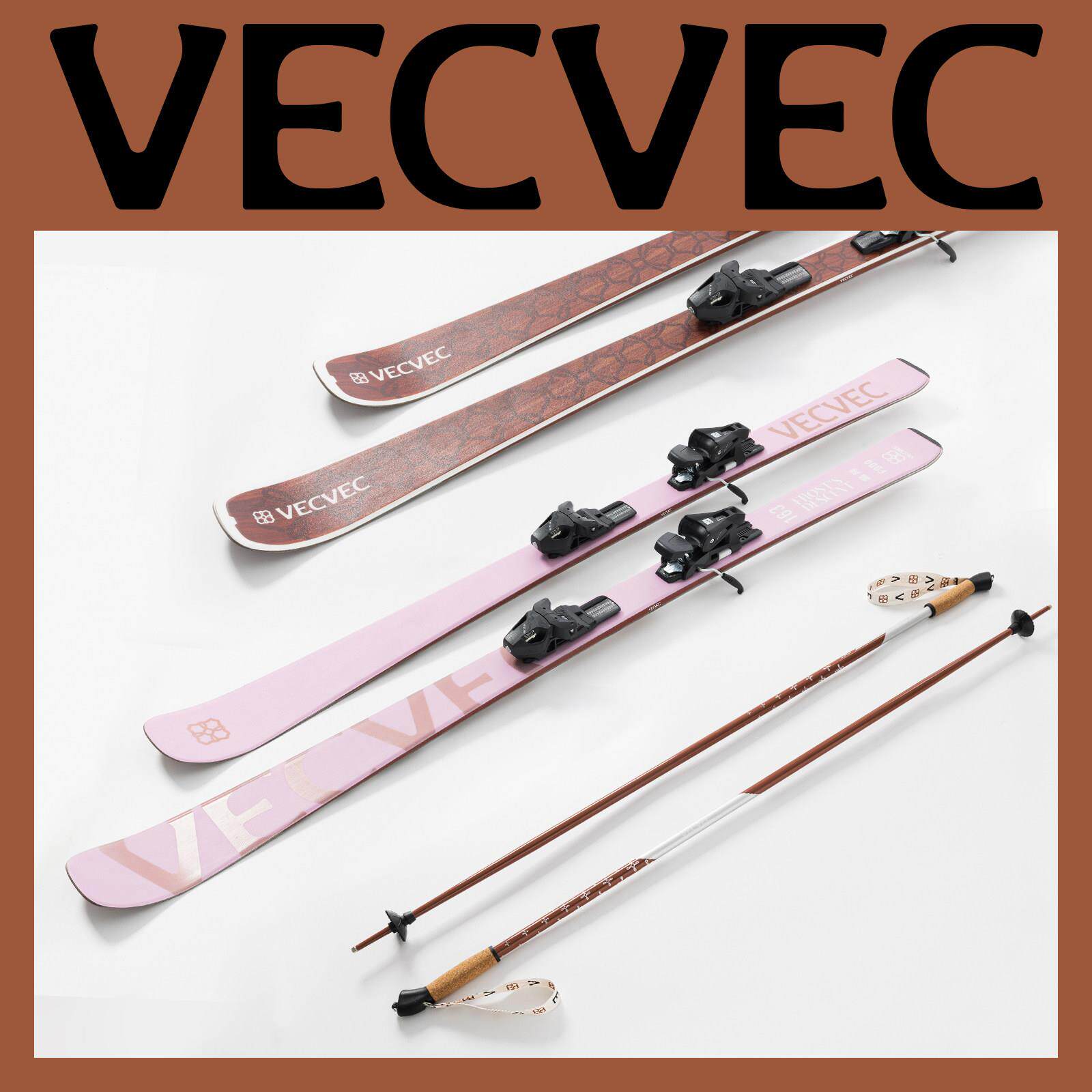 VECVEC双板滑雪板雪仗粉色水饺皮套装冬季户外运动专业滑雪用品女