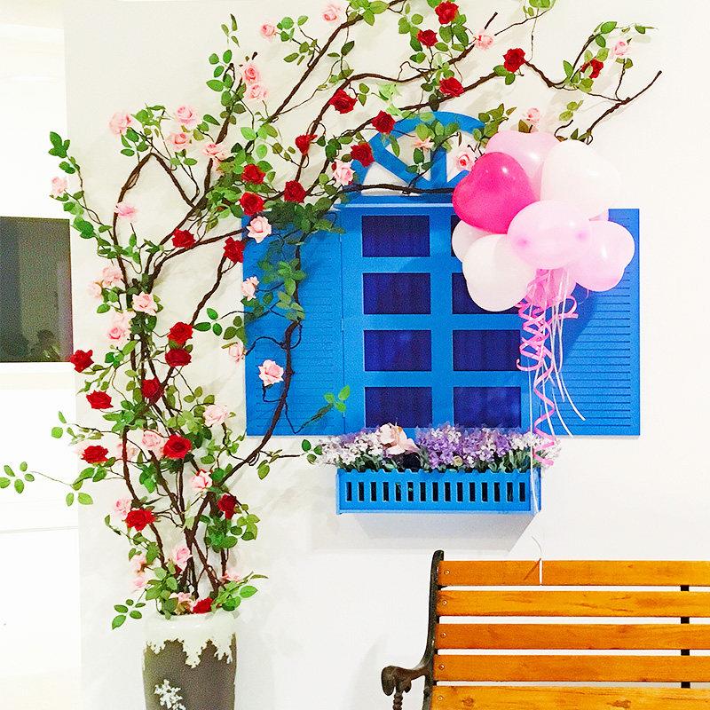 花藤条装饰花藤空调遮挡管道假花仿真藤蔓植物室内背景墙玫瑰花树