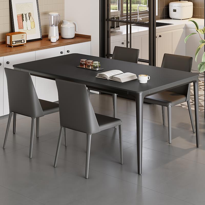 意式极简岩板餐桌椅组合现代简约家用餐桌小户型铝合金长方形饭桌