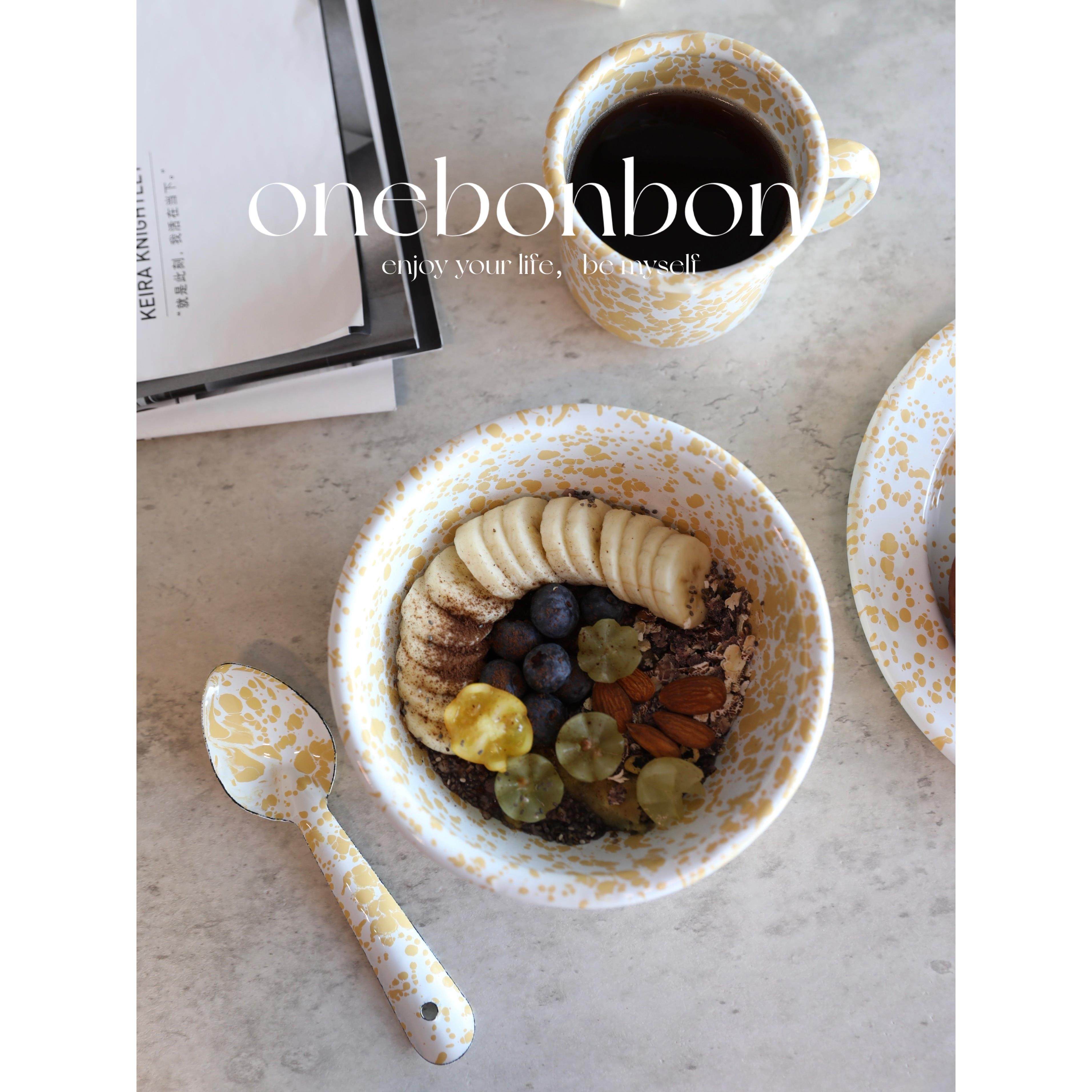 Onebonbon博主网红覆古淡黄色搪瓷飞溅碗燕麦碗平板搪瓷杯咖啡杯,餐饮具,盘,淘宝优惠券,粉丝福利购,淘宝优惠卷