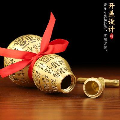 纯黄铜百福葫芦摆件开盖胡葫开口空心家用玄关全铜葫芦五帝钱挂件