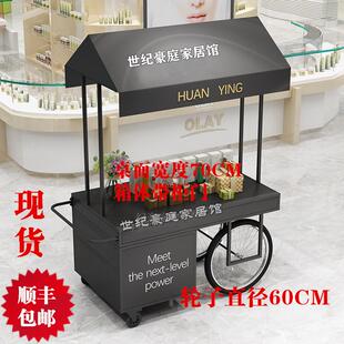 欧式铁艺花车超市促销车带柜子花店移动摊位车地摊创意户外摆摊车
