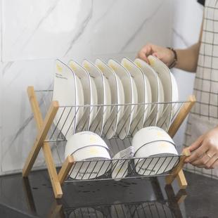 厨房碗盘收纳架楠竹碗架沥水架厨房用品饭碗架家用折叠置物架