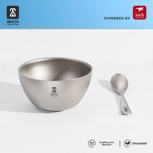纯钛儿童碗勺餐具套装，保温防烫防摔双层钛碗，凯思健康钛家居系