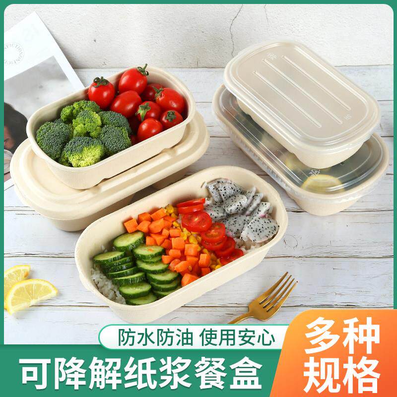 环保可降解一次性纸浆餐盒两格带盖子外送便当盒健身减肥沙拉打包