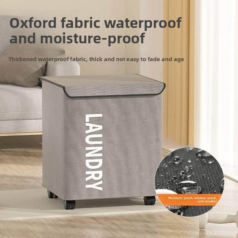 新款带盖脏衣服收纳箱布艺家用可折叠脏衣篓带轮整理箱夹缝置物架