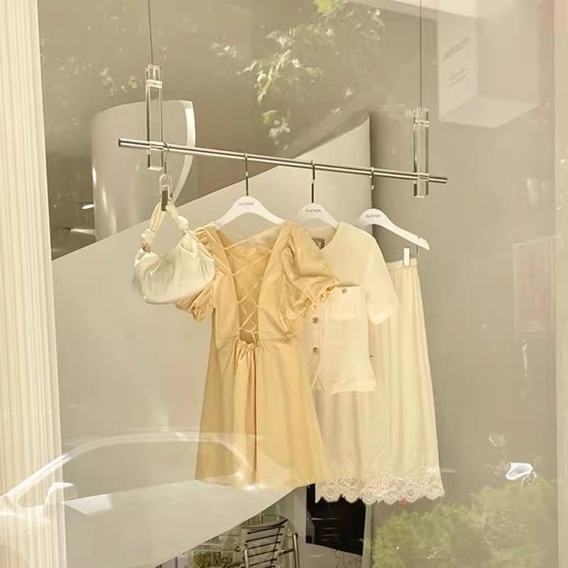 服装店展示架压克力悬吊式天花板挂衣架升降钢丝挂衣杆女装店不锈