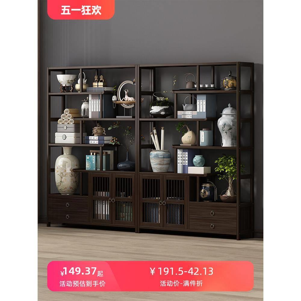 博古架新中式古玩摆放架茶室背景柜多宝阁多层置物架工艺品展示架