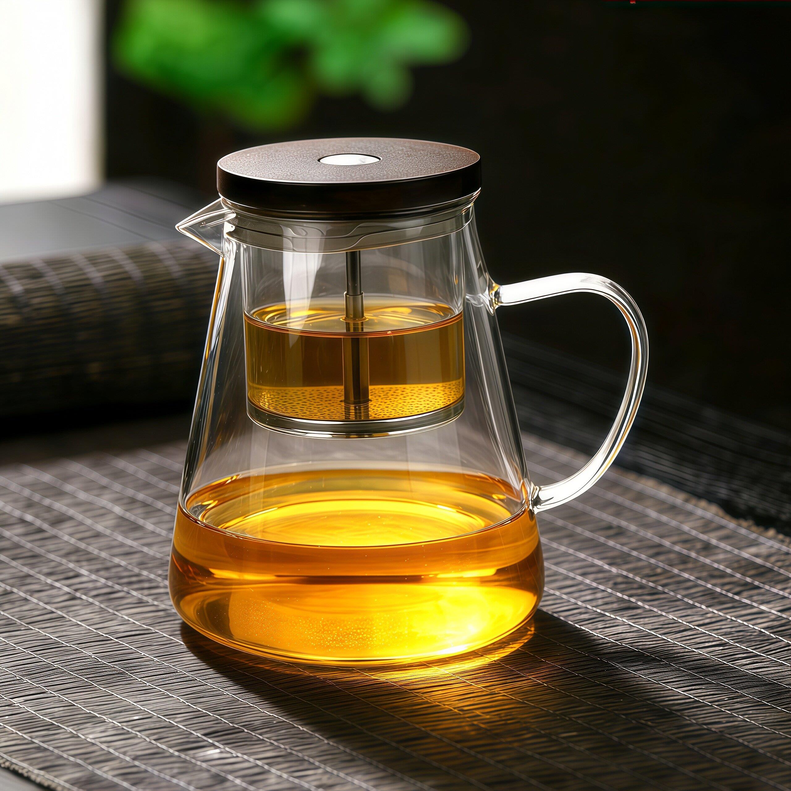 全玻璃加厚泡茶壶茶具一键过滤壶304不锈钢网红超大容量飘逸杯煮