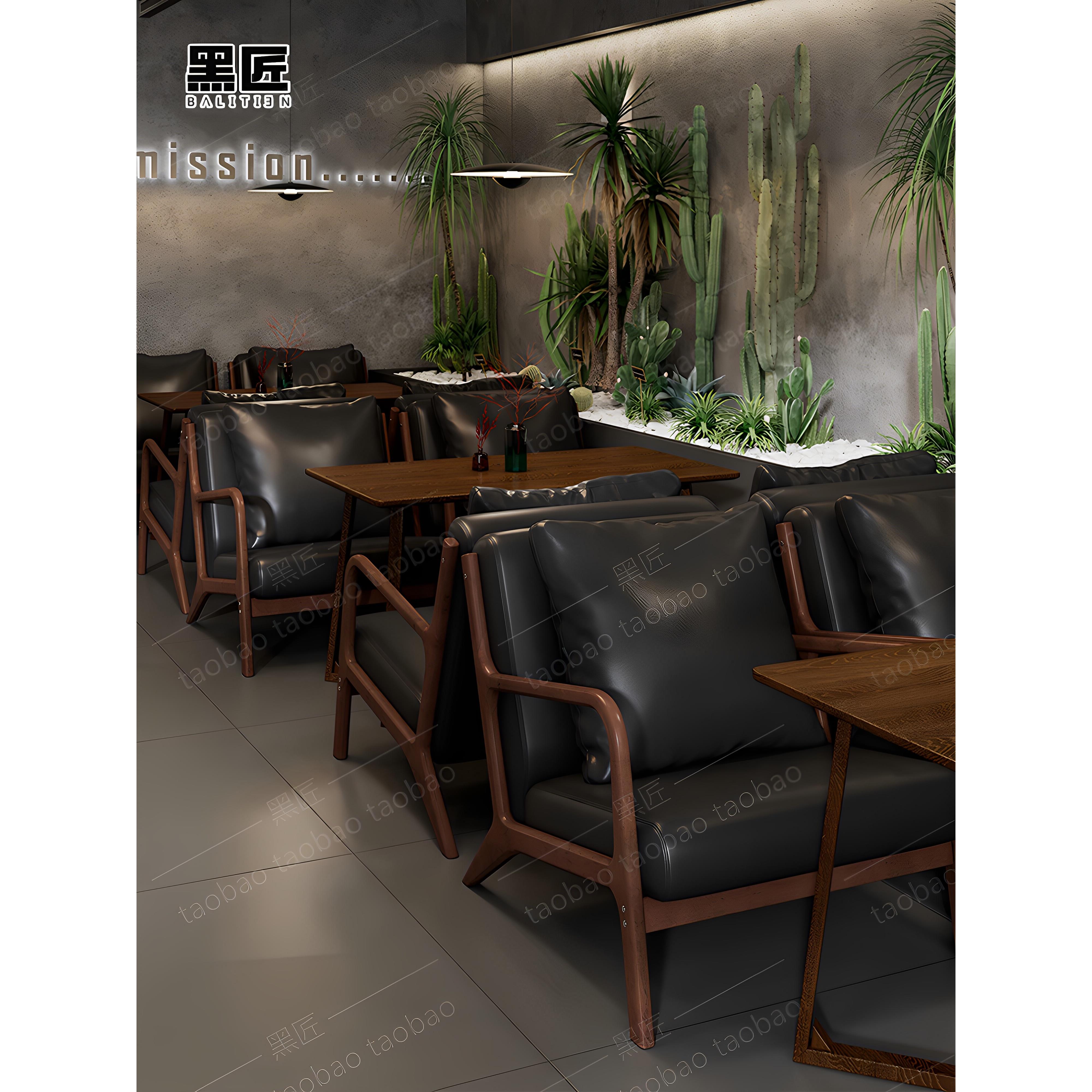 黑匠铠甲皮咖啡厅桌椅组合咖啡店沙发奶茶店卡座沙发音乐餐厅商用