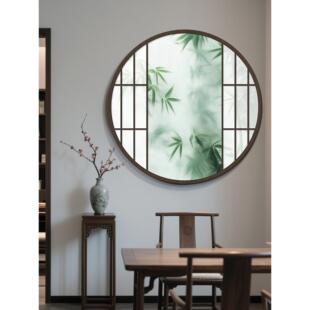 美容院养生馆圆形软膜灯箱新中式茶室民宿火锅饭店竹子竹影装饰画