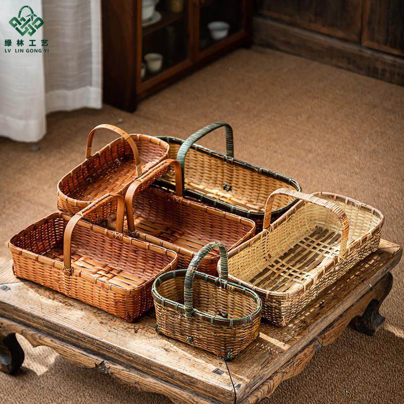 竹编覆古手提篮子精编迷你茶具收纳篮手工编织水果篮紫竹小收纳筐,特色手工艺,竹编/竹雕,淘宝优惠券,粉丝福利购,淘宝优惠卷