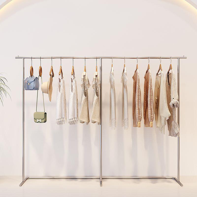 女装店时尚展示架落地式简约服装架不锈钢拉丝银挂衣架服装店货架